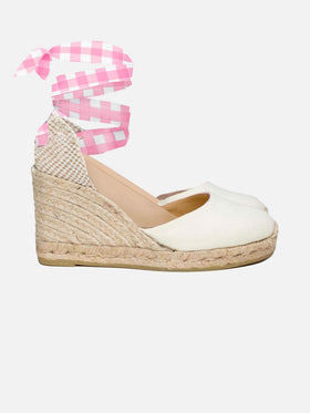 Natural print canvas espadrillas with hight wedge and ankle lace - MC2 Saint Barth