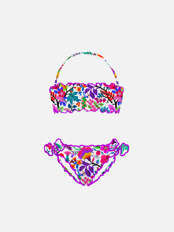 Bandeau-Bikini für Mädchen mit mehrfarbigen Blumen