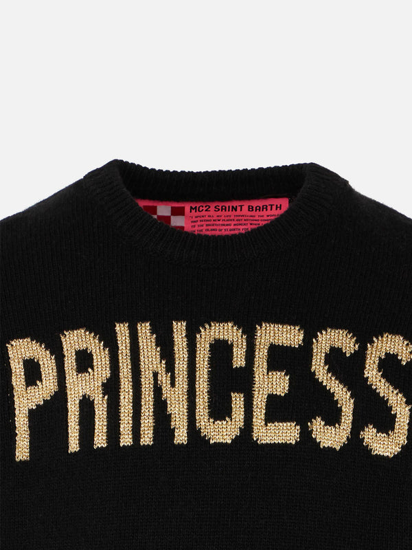 Girl black sweater Princess lurex embroidery