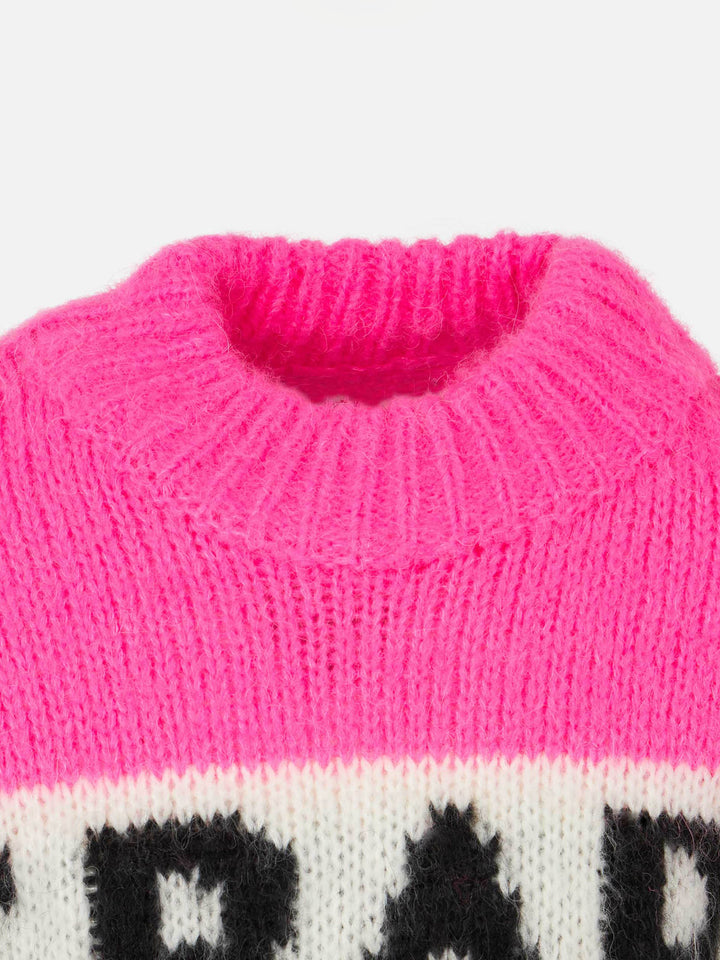 Girl boxy shape soft sweater with St. Barth jacquard