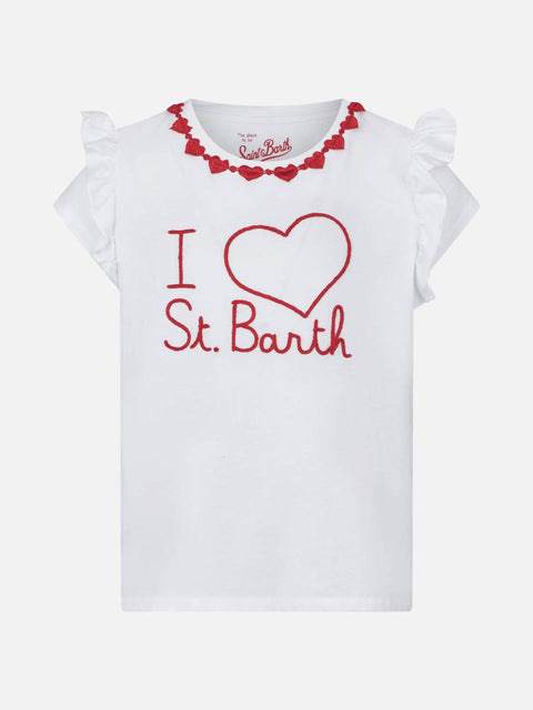 Girl cotton t-shirt with flounce and embroidery - MC2 Saint Barth