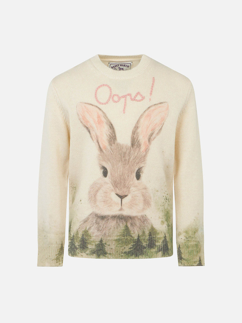 Girl crewneck sweater with bunny print