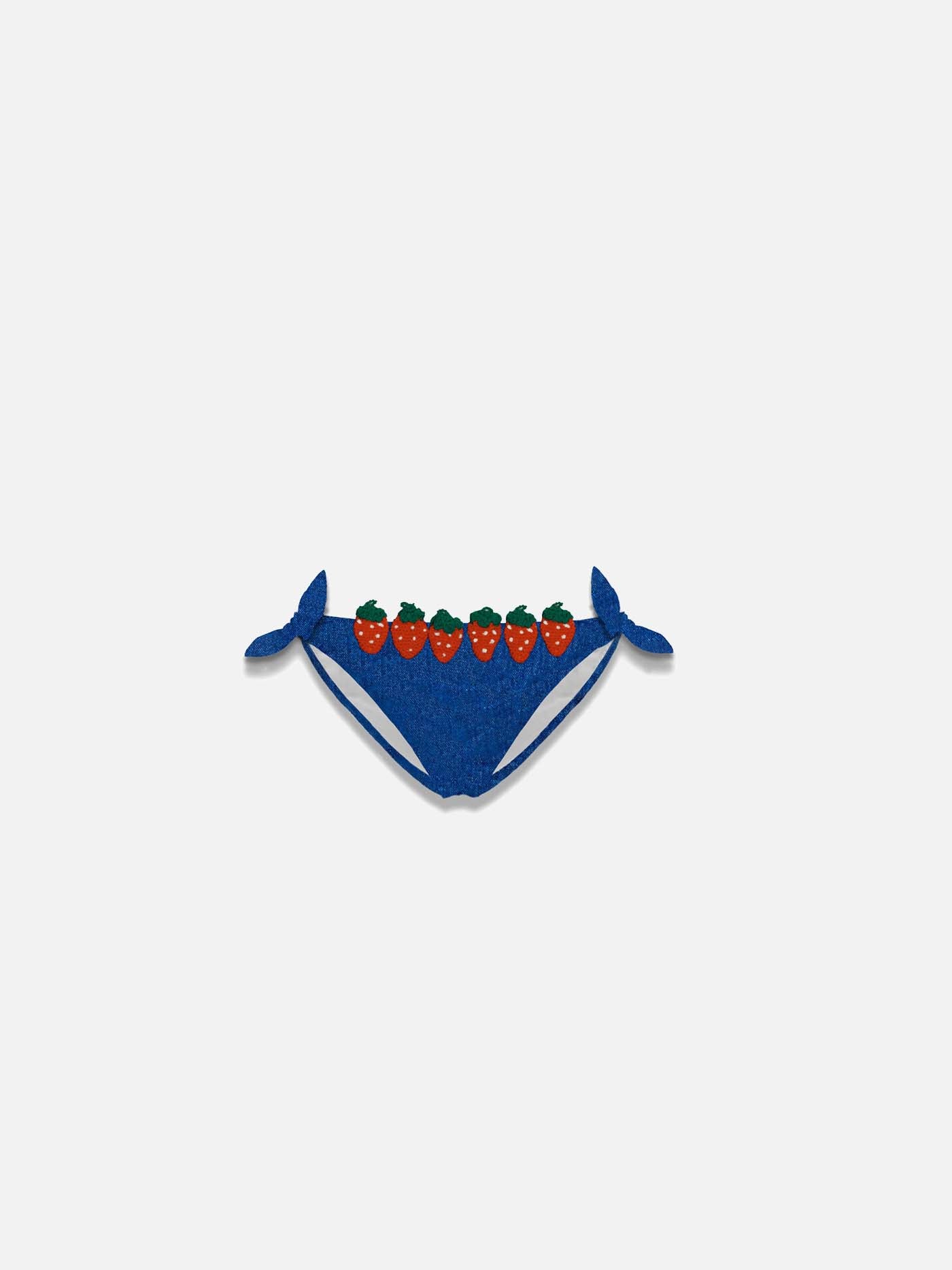 Girl denim swim briefs with strawberry patch - MC2 Saint Barth