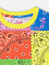 Abito da bambina in cotone con stampa bandana fluo