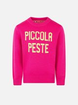 Girl fluo pink sweater yellow fluo Piccola Peste embroidery