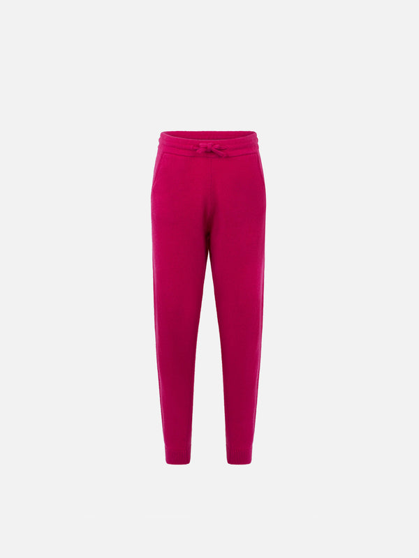 Pantaloni jogger in maglia fucsia da bambina