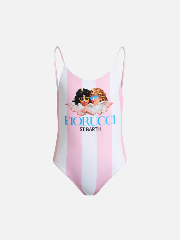 Einteiliger Mädchen-Badeanzug Cecille Jr mit platziertem Fiorucci-Engel-Print | FIORUCCI-SONDERAUSGABE