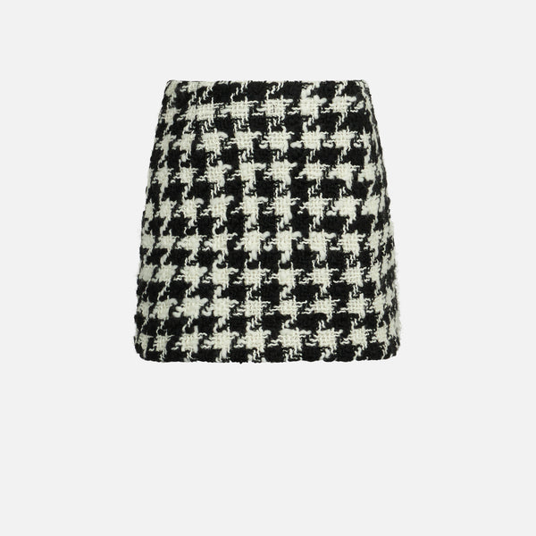 Girl fringed wooly skirt with pied de poule print