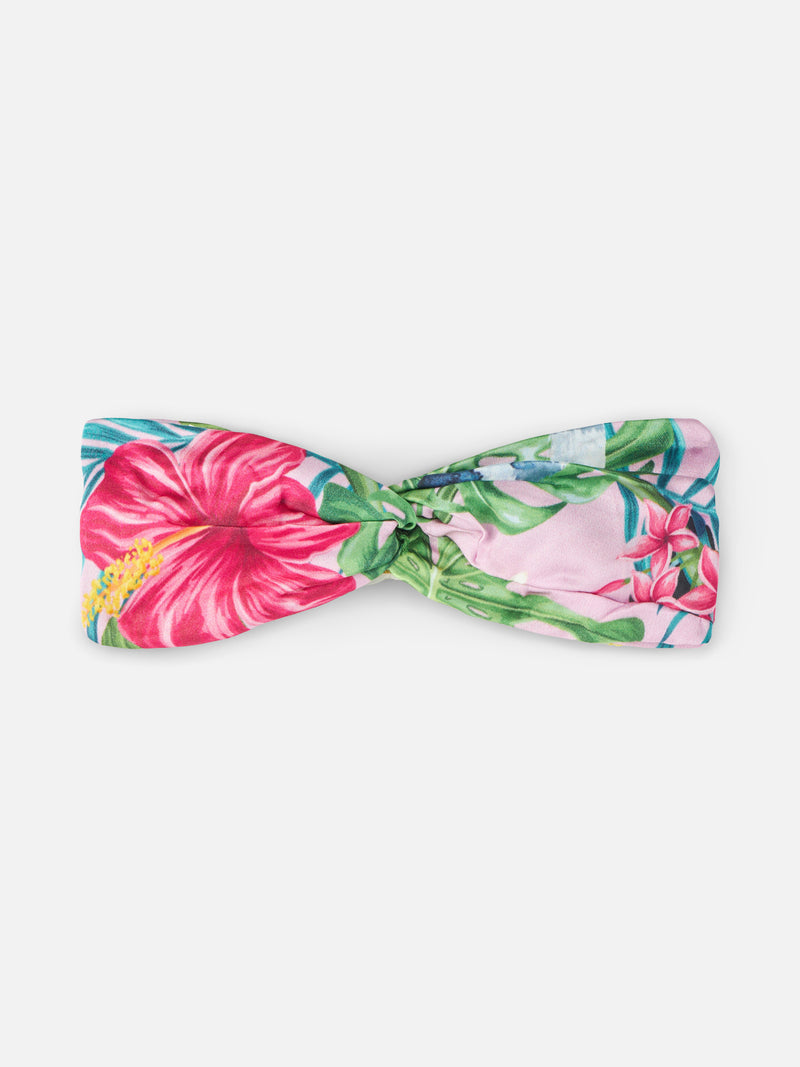 Girl satin hairband with tropical print