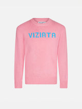 Maglione rosa da bambina con stampa Viziata