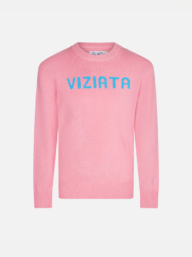 Maglione rosa da bambina con stampa Viziata