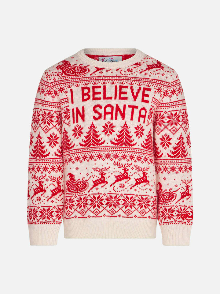 Girl sweater with I believe in Santa jacquard