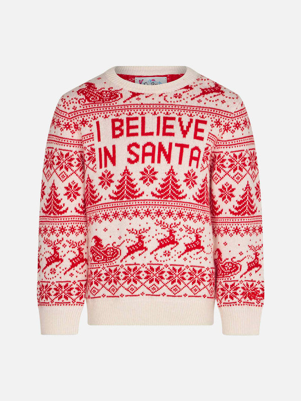 Mädchenpullover mit „I believe in Santa“-Jacquard-Print