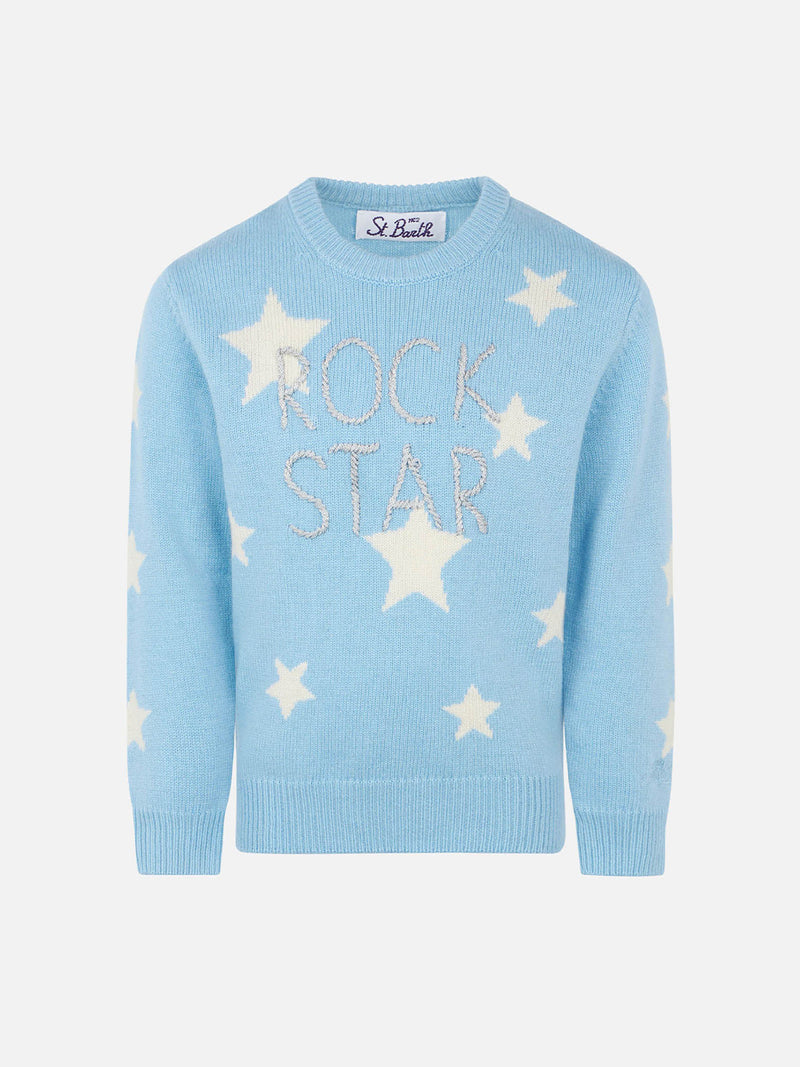 Mädchenpullover mit Sternenaufdruck und Rockstar-Stickerei