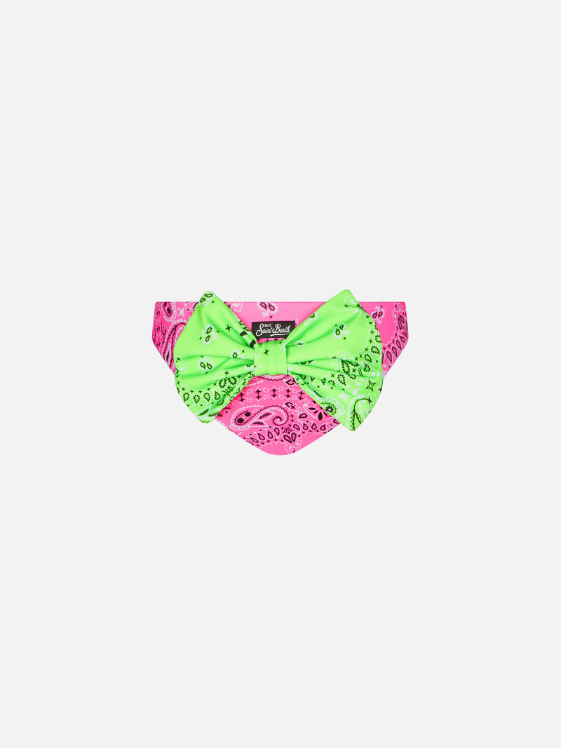 Girl swim briefs with pink bandanna print