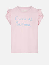 T-shirt da bambina con ricamo Cocca di mamma