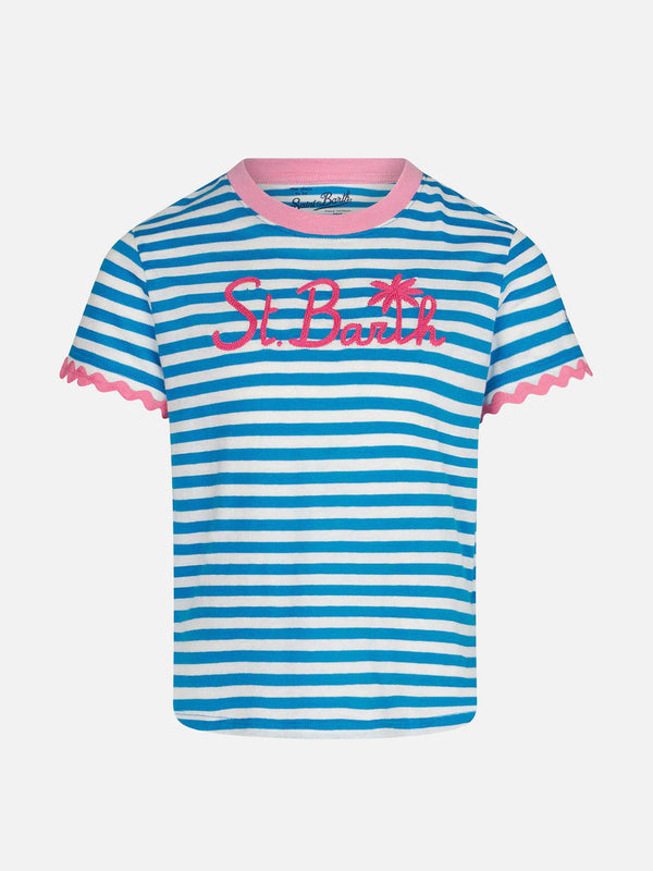 Mädchen-T-Shirt mit Streifen und Stickerei