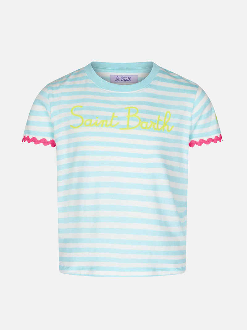 Gestreiftes Mädchen-T-Shirt mit Saint-Barth-Stickerei