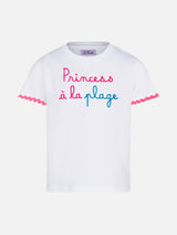 Girl t-shirt with Princess à la plage lettering and embroidery
