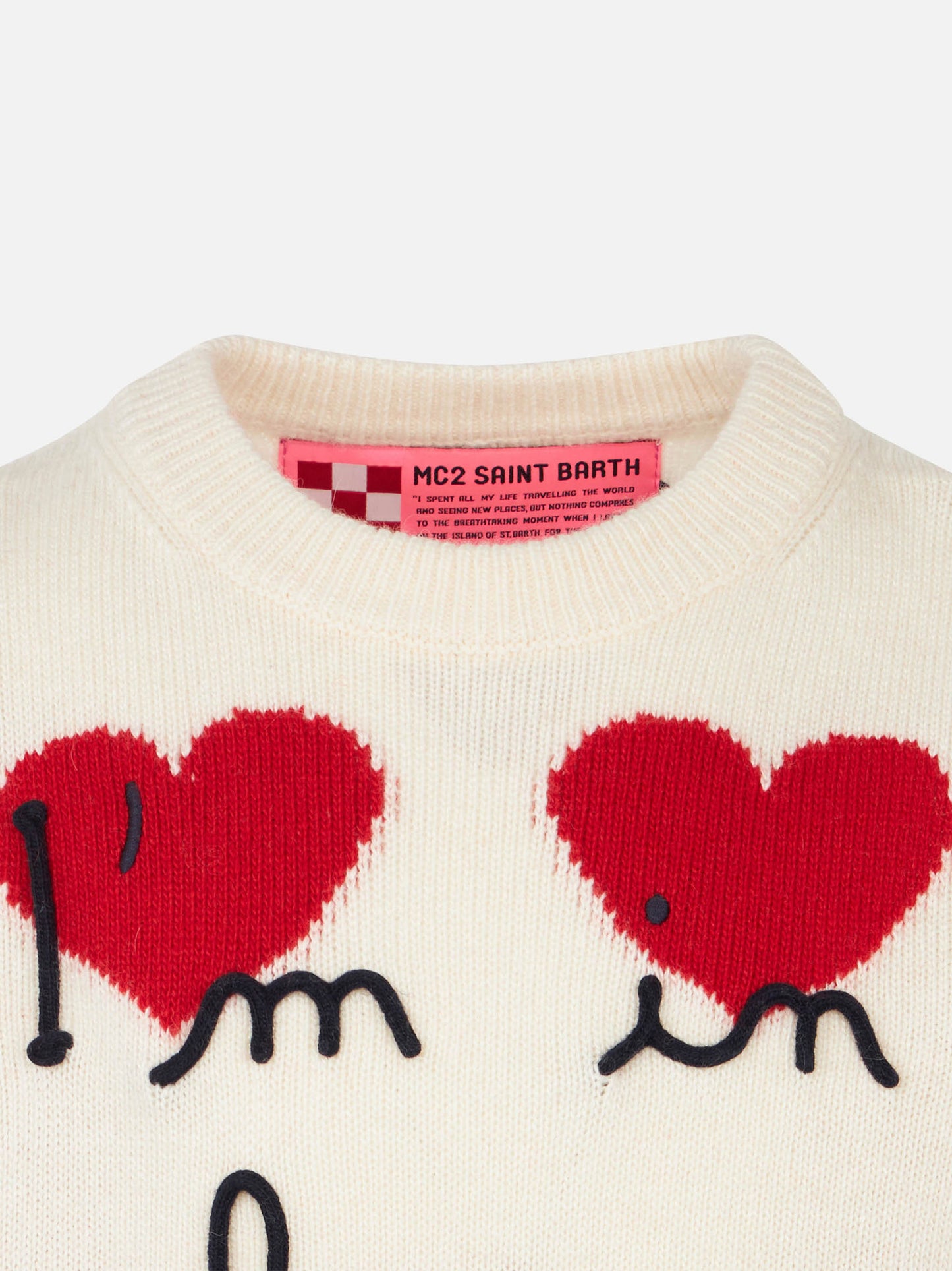 Maglione bianco da bambina con stampa jacquard cuori