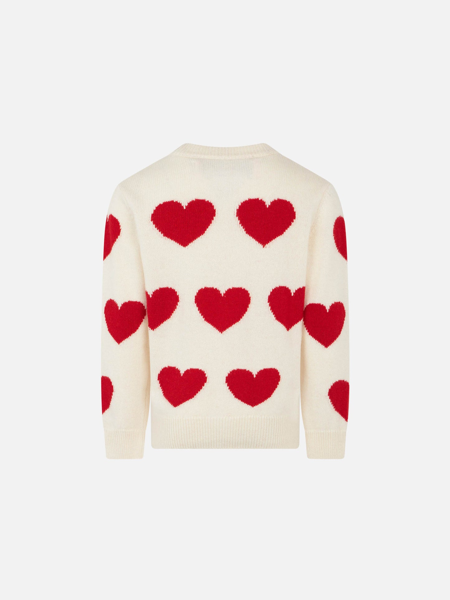 Maglione bianco da bambina con stampa jacquard cuori