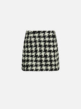 Girl fringed wooly skirt with pied de poule print