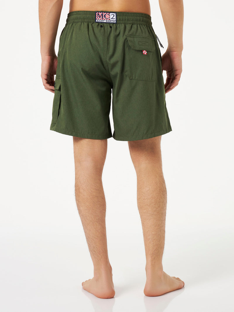 Man military green comfort and stretch swim shorts