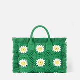 Colette handbag with crochet flower patches