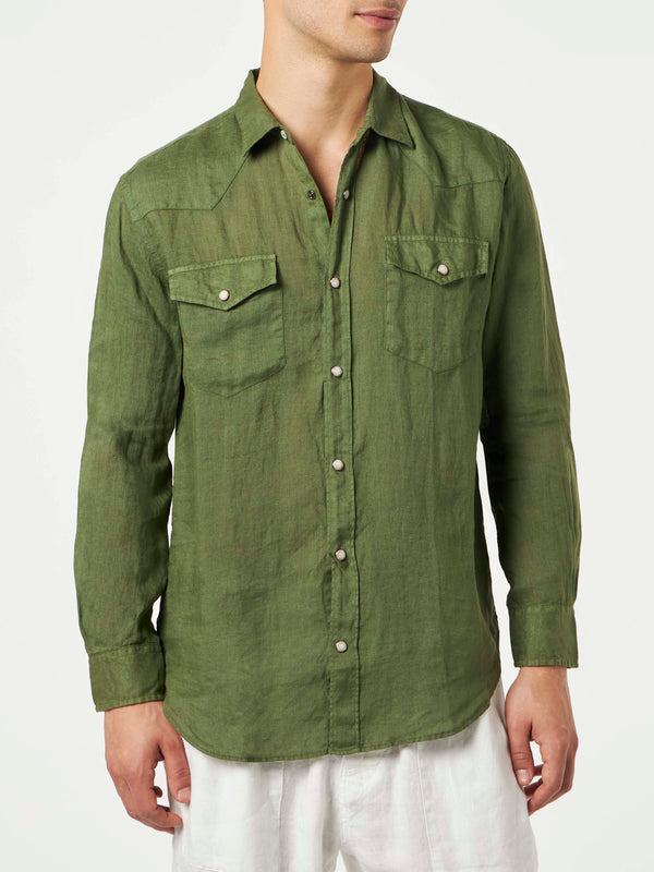 Camicia di lino verde scuro