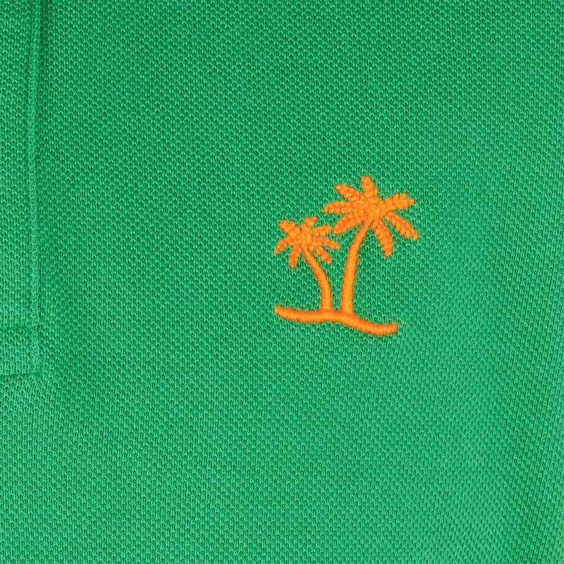 Grünes Piquet-Polo für Jungen mit orangefarbenem St. Barth-Logo