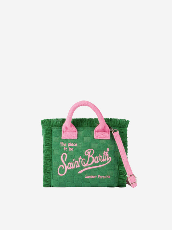 Mini-Vanity-Handtasche aus grünem Frottee mit Prägung