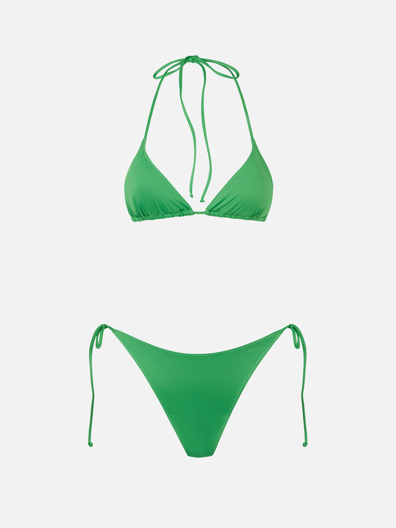 Woman green triangle bikini