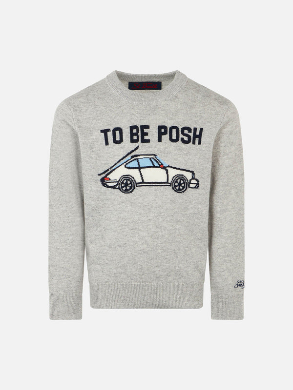 Grauer Jungenpullover mit „To be posh“-Aufdruck