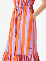 Woman halterneck dress with striped print