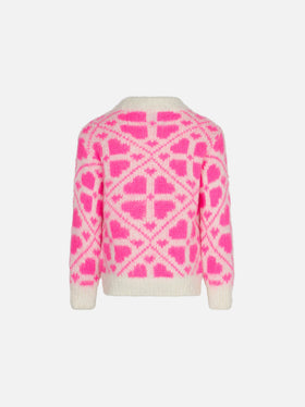 Gebürsteter Mädchenpullover mit Rundhalsausschnitt und Herzprint