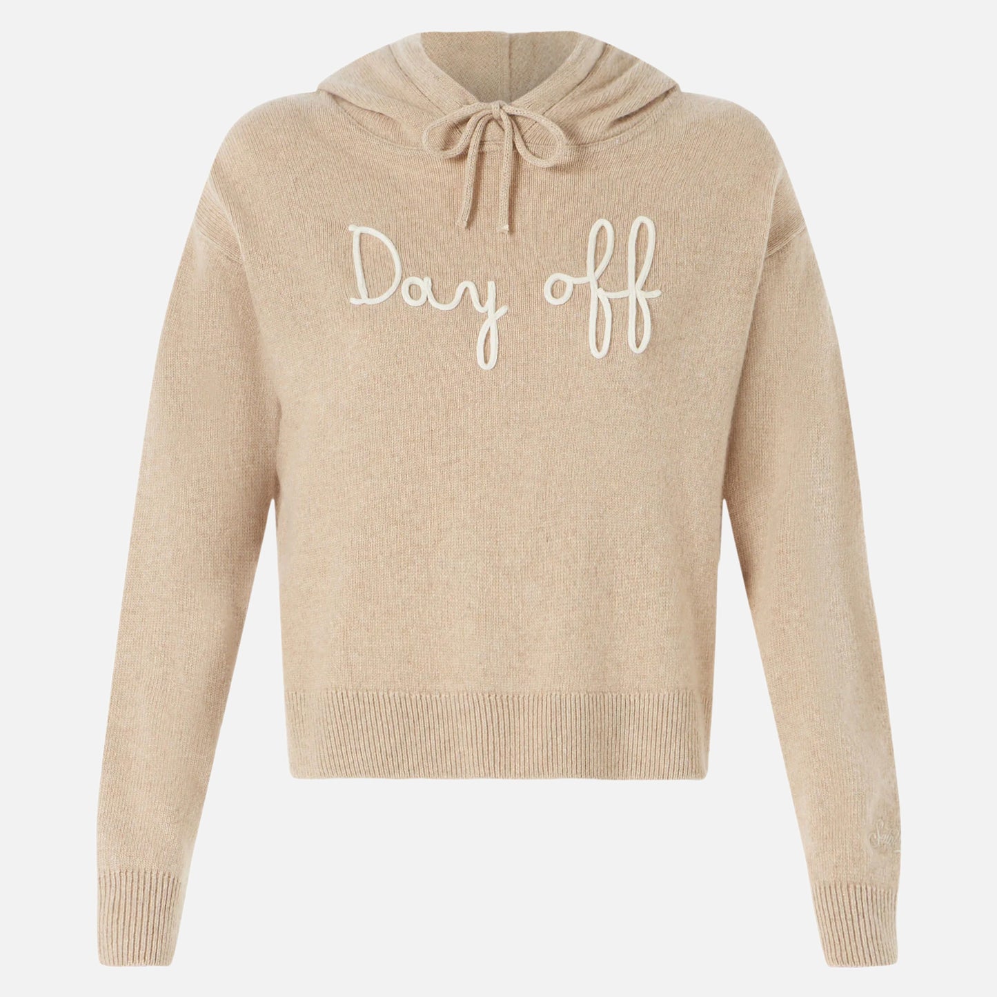 Felpa cropped in maglia da donna con cappuccio e ricamo Day Off