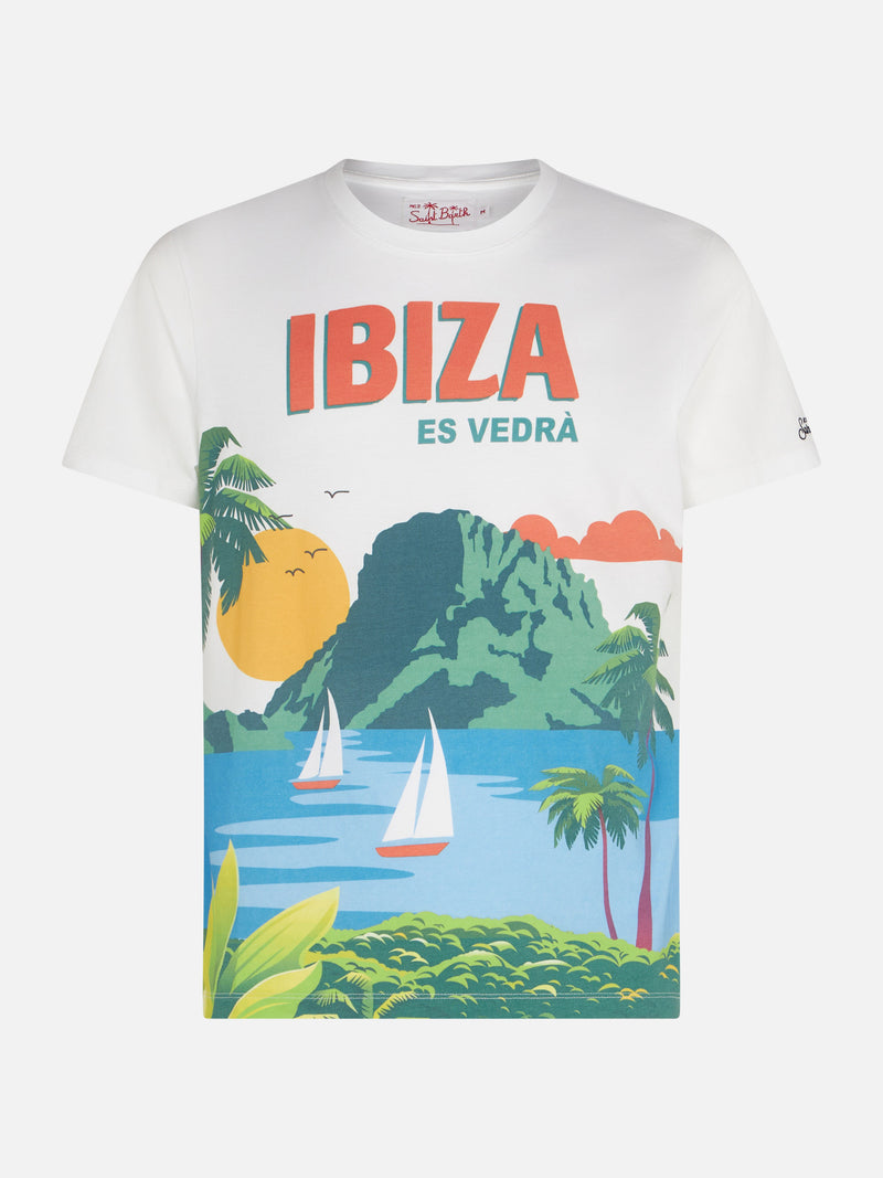 T-shirt da uomo in cotone con cartolina Ibiza