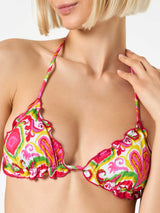 Woman triangle bikini with ikat print