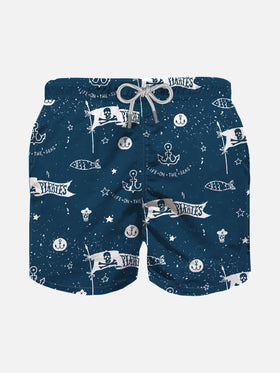 Boy light fabric swim shorts with pirates print - MC2 Saint Barth
