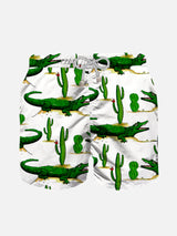 Costume da bagno da bambino con stampa coccodrillo e cactus