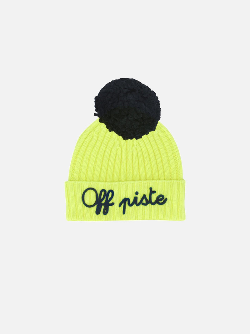 Cappello in Cashmere misto da bambino giallo fluo ricamo Off Piste