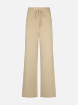 Pantalone a palazzo beige in maglia