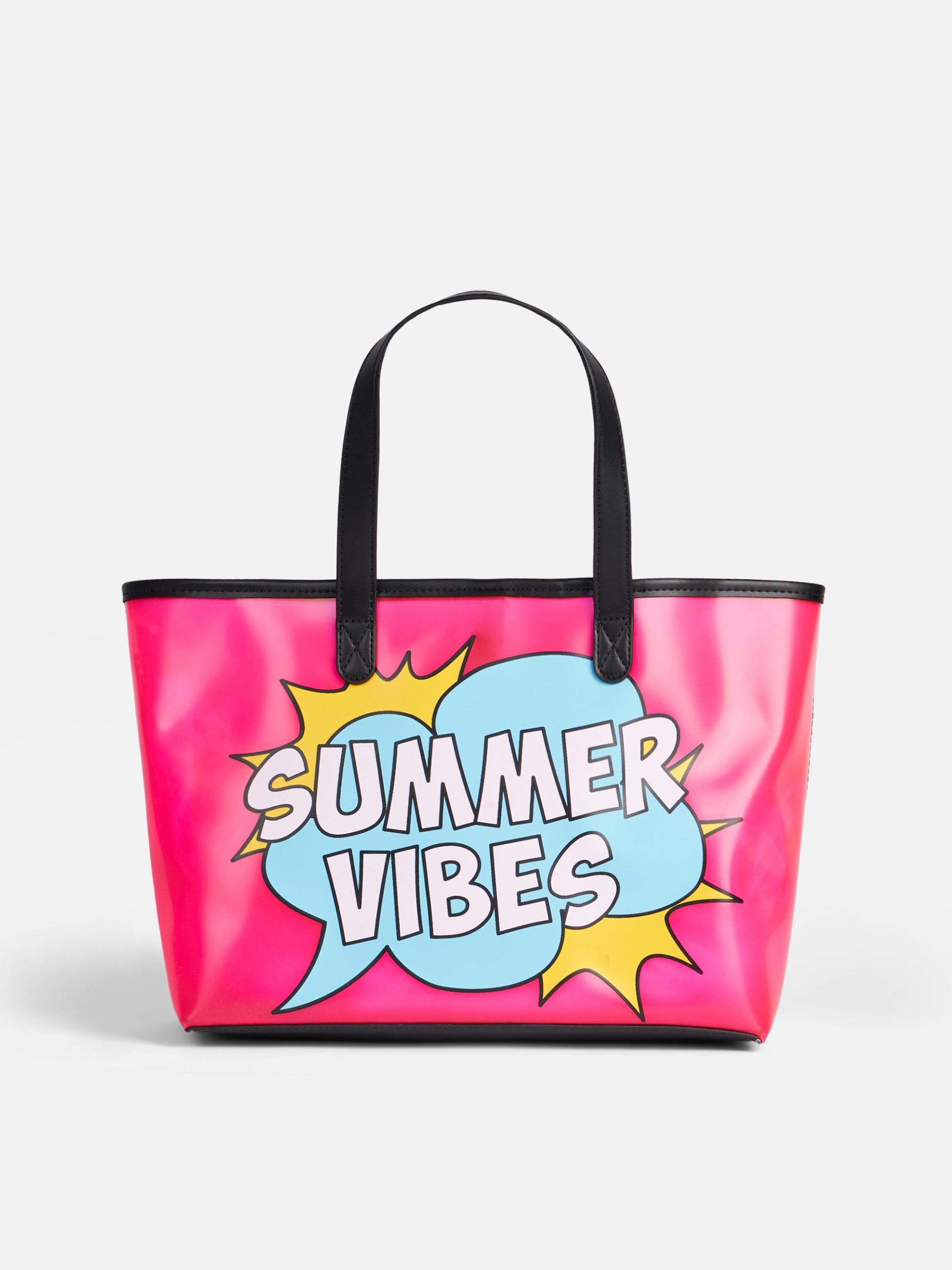 Pink transparent pvc beach bag with Summer Vibes print - MC2 Saint Barth
