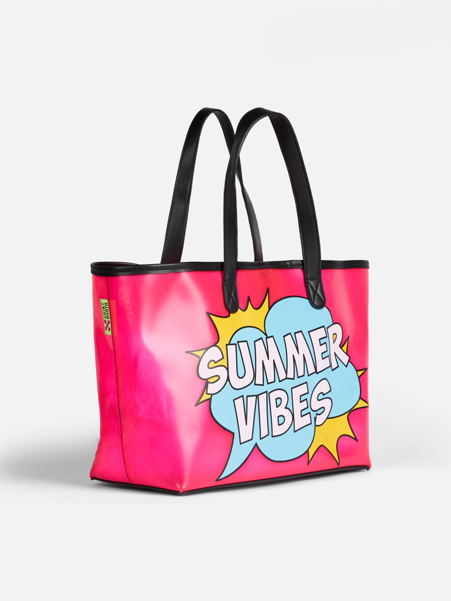 Pink transparent pvc beach bag with Summer Vibes print - MC2 Saint Barth