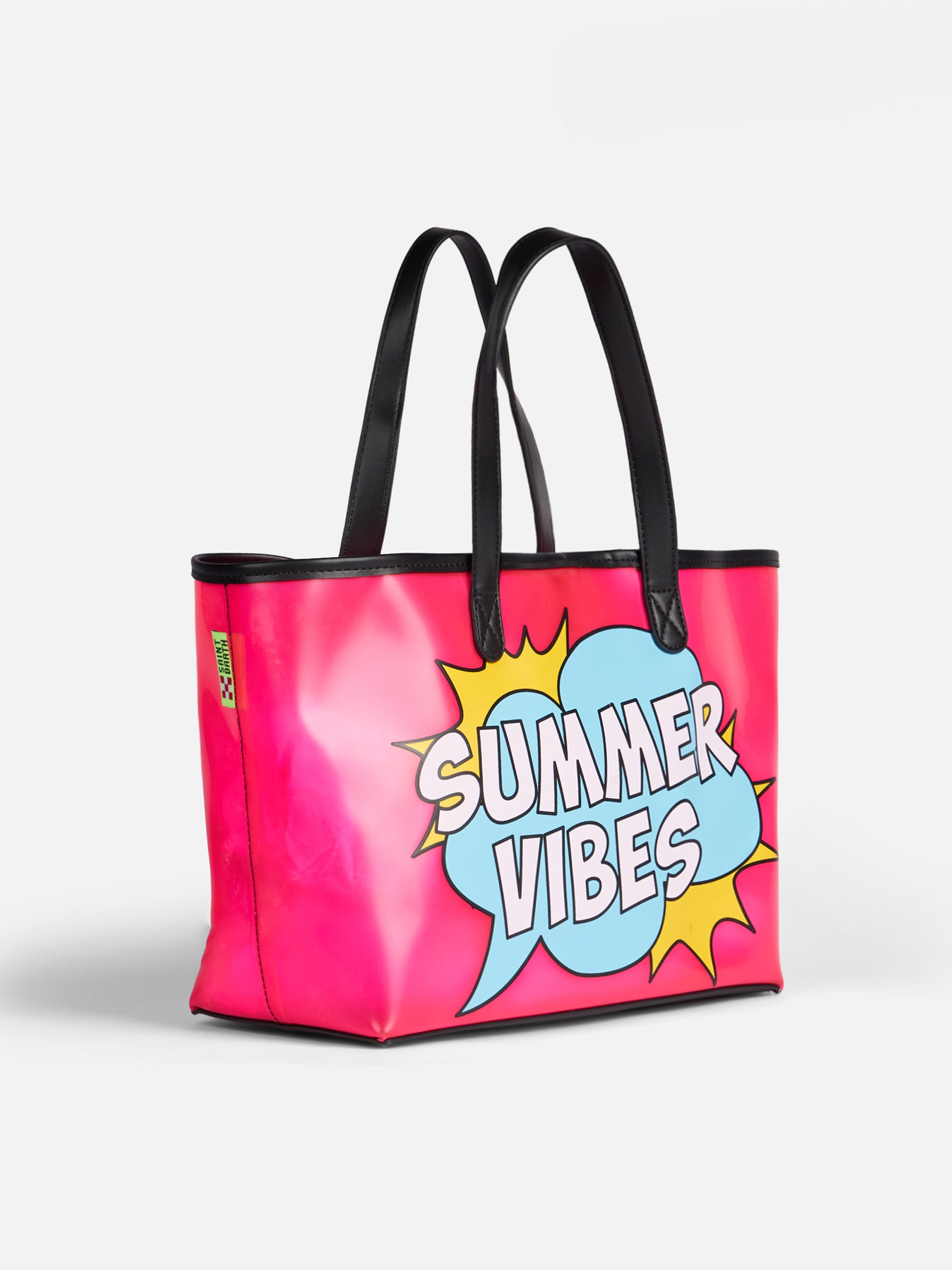 Pink transparent pvc beach bag with Summer Vibes print - MC2 Saint Barth