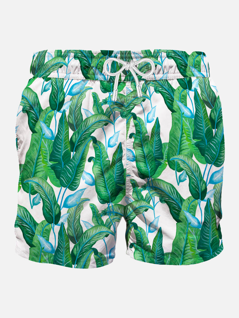 Costume da bagno di media lunghezza con stampa foglie tropicali