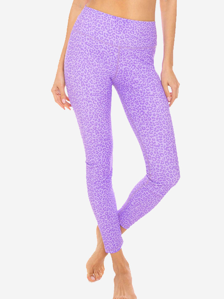 Top e leggings da yoga con stampa viola pastello animalier