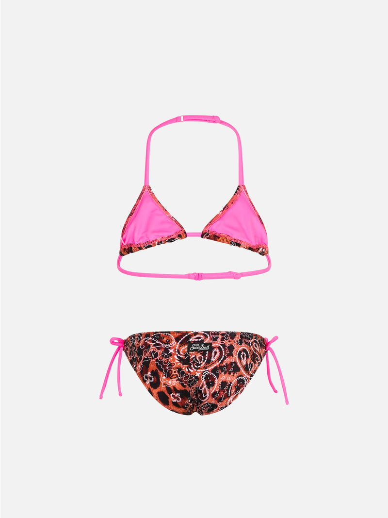 Mädchen-Triangel-Bikini mit Leo-Kopftuch-Print