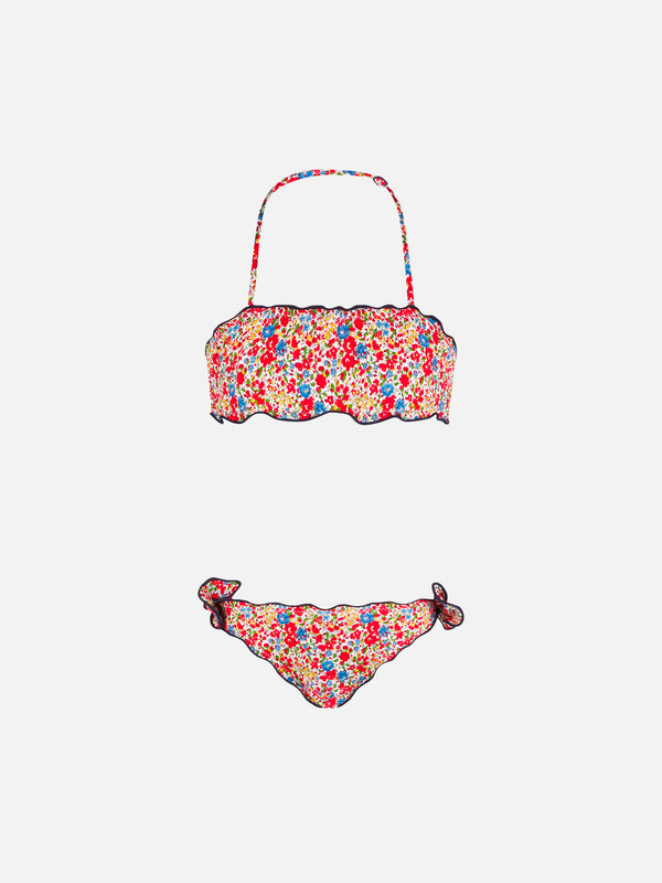 Mädchen-Bandeau-Bikini mit mehrfarbigem Blumendruck