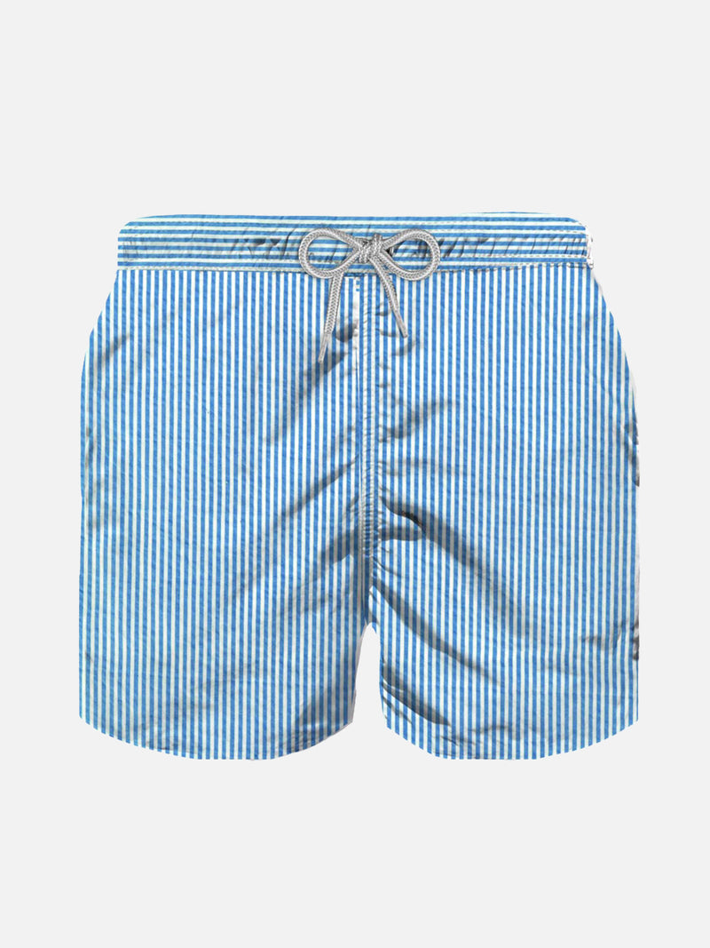 Light blue striped print boy swimshorts